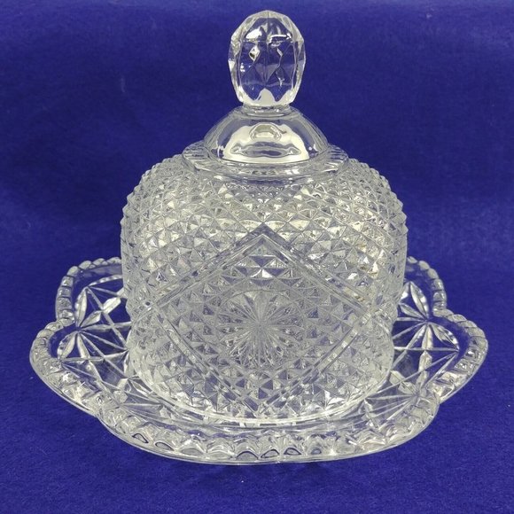 Avon Glass Butter Cheese Tray w/ Dome Cloche Bottom Marked - Picture 7 of 8